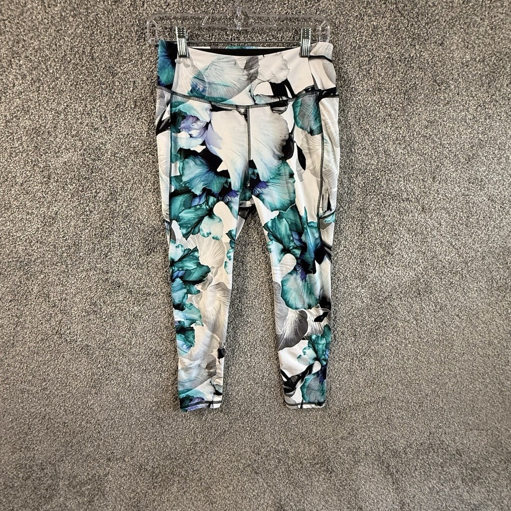 Calia Carrie Underwood Floral Cropped Leggings Womens M Teal White Capri Yoga